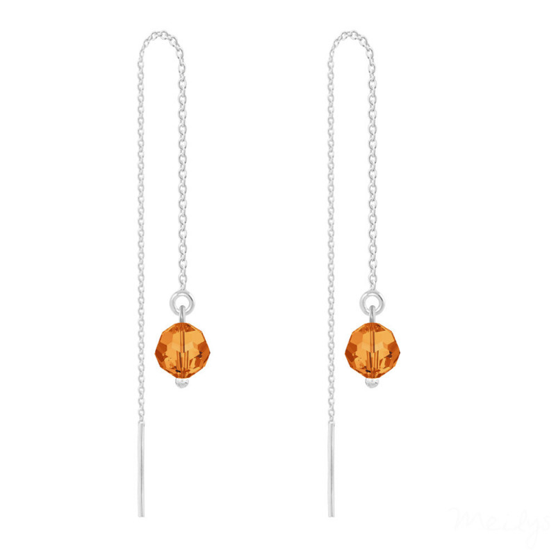 Silver Earrings Round Bead Chain, Tangerine