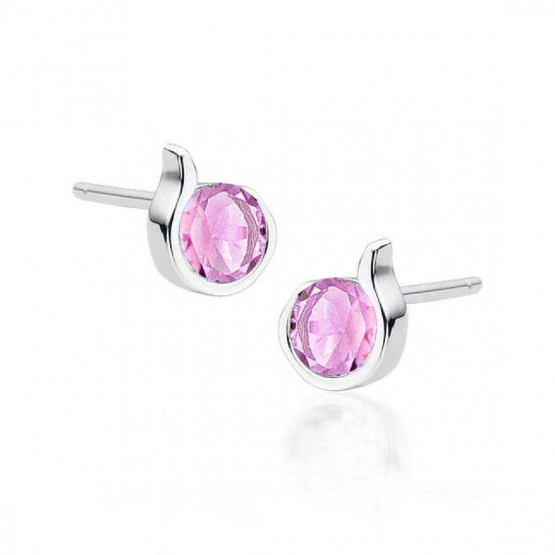 Silver earrings with pink zircon