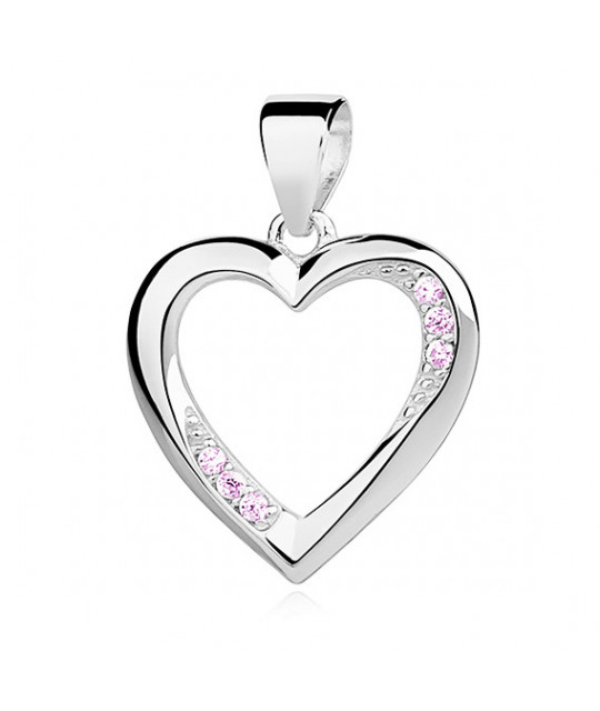Silver pendant with light pink zircon, Heart