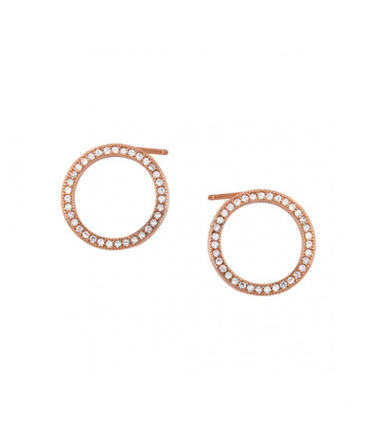 Rose gold-plated silver earrings, Cirlces with white zircon