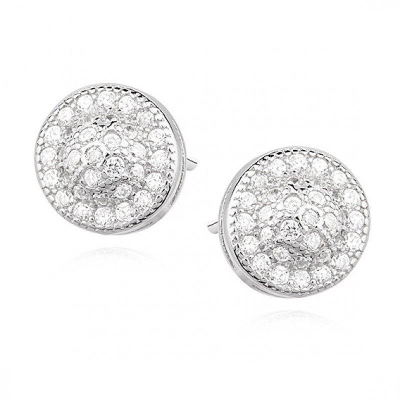Silver round earrings with zircon