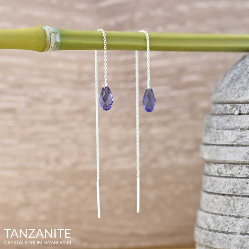 Серебряные серьги Briolette Chain, Tanzanite
