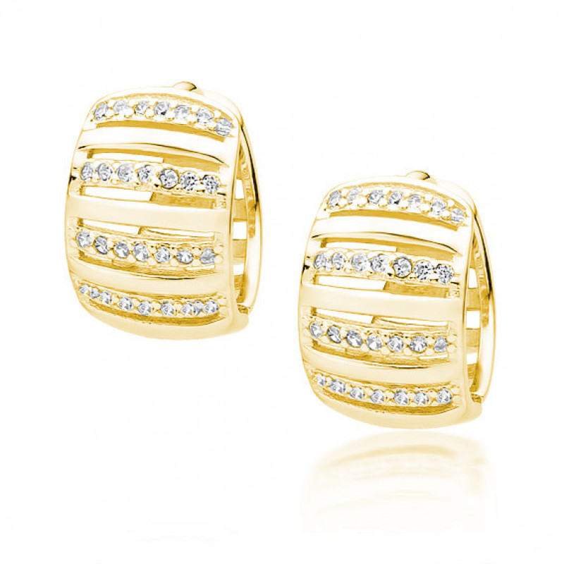 Silver yellow gold-plated earrings with zircon, Hoop
