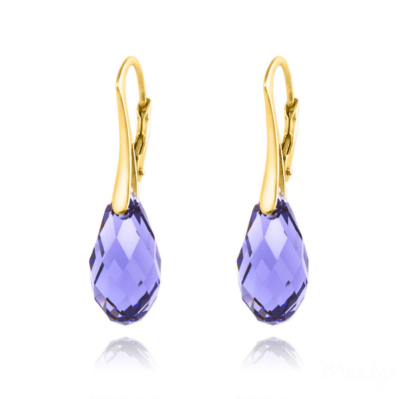 Gold Plated Silver Earrings Briolette, Tanzanite