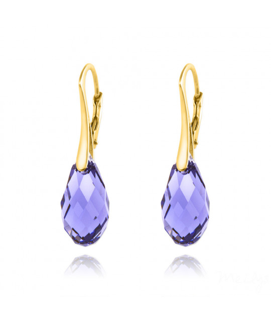 Gold Plated Silver Earrings Briolette, Tanzanite