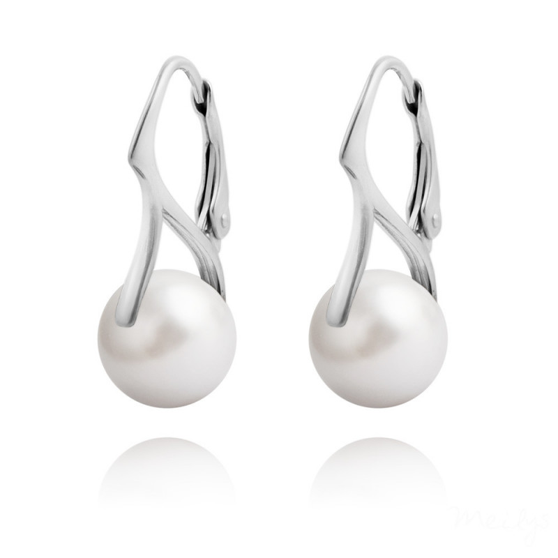 Silver Earrings Nacreous Swarovski Crystal Pearl, White