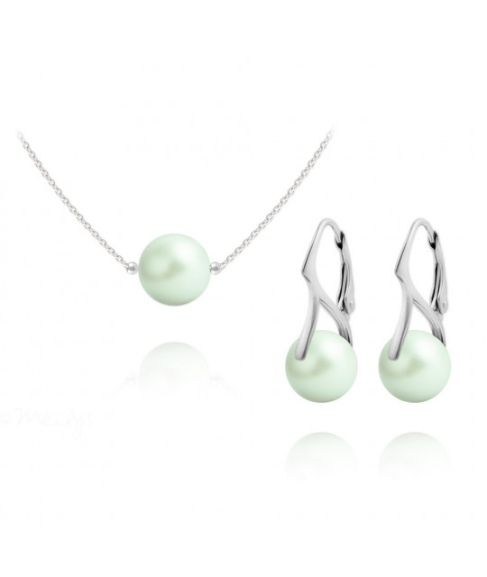 Silver Jewelry Set Nacreous Pearl, Pastel Green