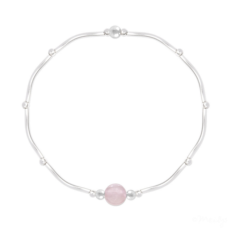 Silver Bracelet Twisted Stretch, Pink Quartz