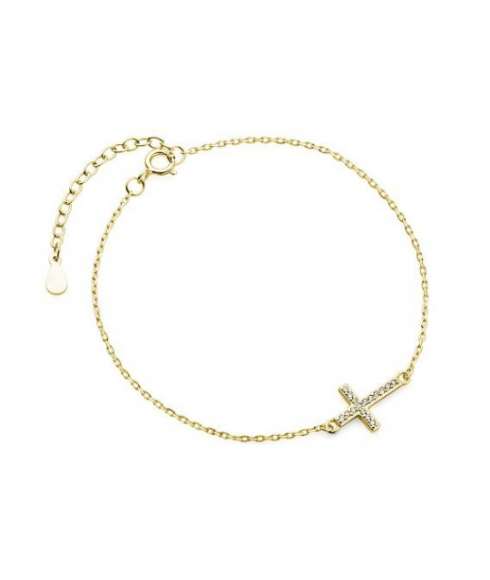 Silver gold-plated cross with zircon, 24k yellow gold