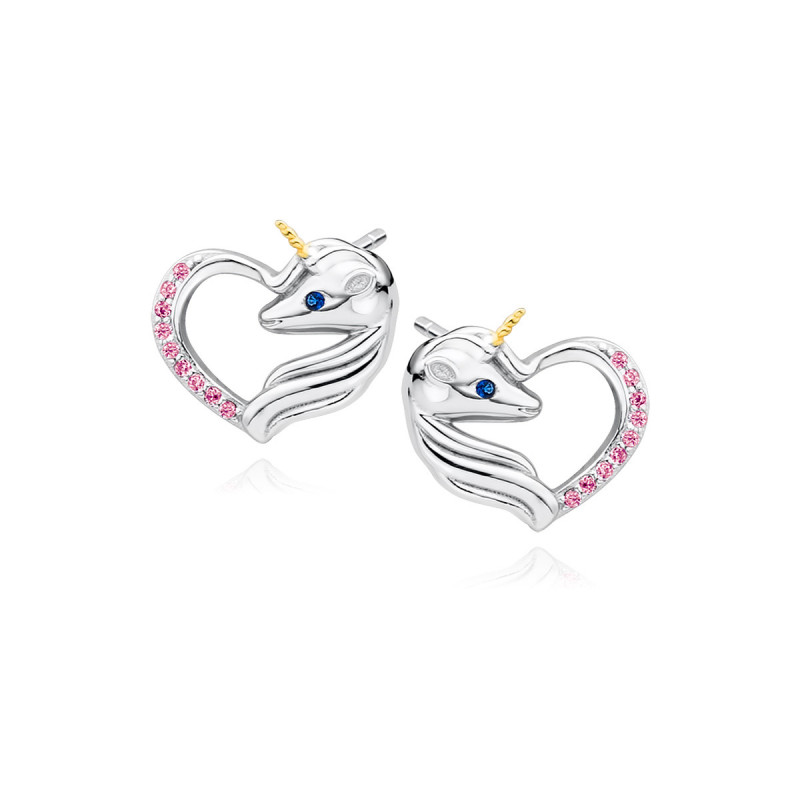 Silver earrings, Unicorn with ruby zircon
