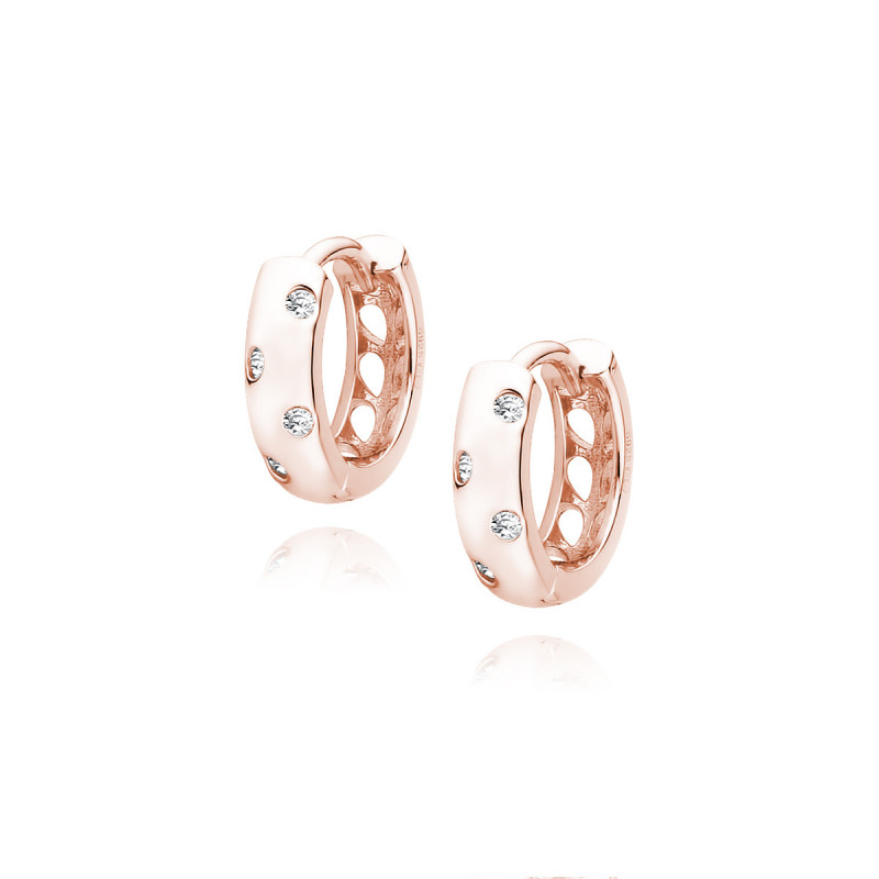 Silver rose gold-plated earrings with white zircon, Hoop