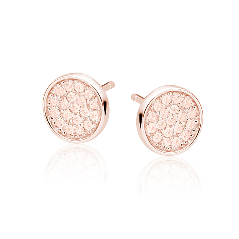 Silver elegant round earrings with zircon, Rose gold