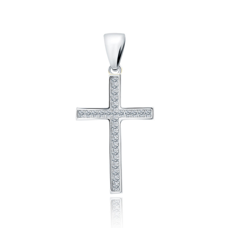 Silver pendant with white zircon, Cross