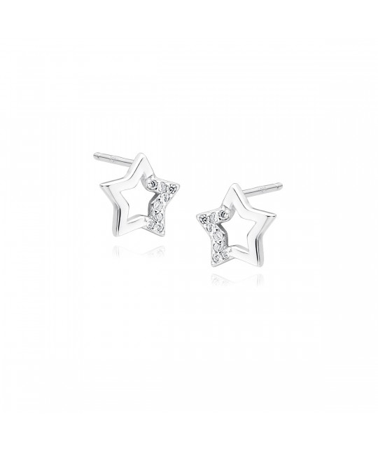 Silver earrings with white zircon, Star