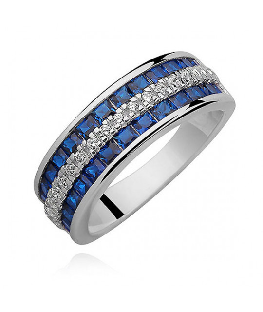 Silver ring with white and sapphire zircon, EU-17