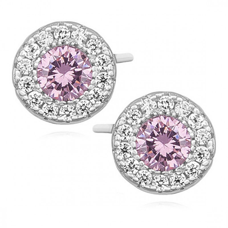 Round silver earrings with zircon