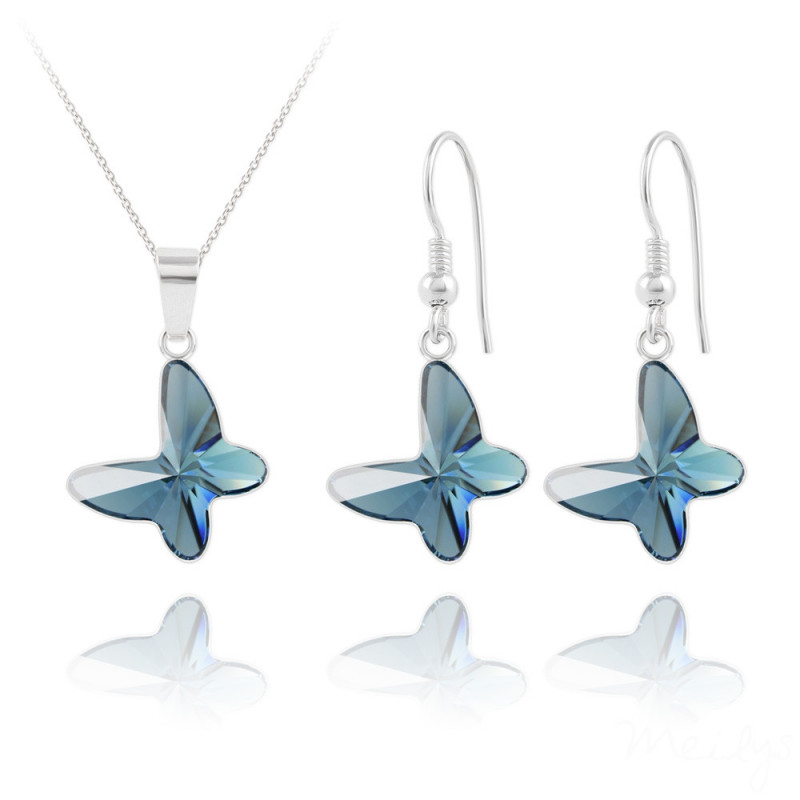 Silver Jewelry Set Butterfly, Denim Blue