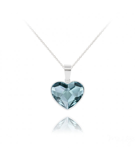 Silver Necklace "Heart V2", Denim Blue