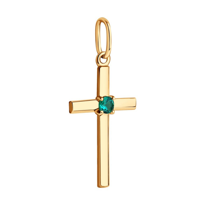Gold cross SOKOLOV with hydrothermal emerald