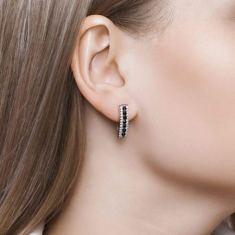 Silver earrings SOKOLOV with black cubic zirconias