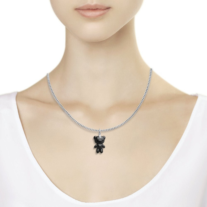 Silver SOKOLOV pendant with ceramics, "Black bear"