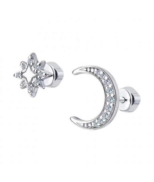 Silver earrings SOKOLOV with cubic zirkonia, Moon and stars