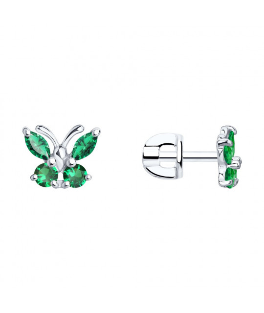 Silver earrings-studs SOKOLOV with green cubic zirkonia