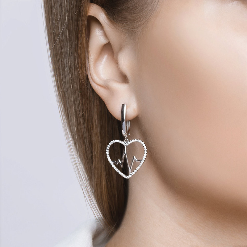 Silver earrings SOKOLOV with cubic zirkonia, Heart