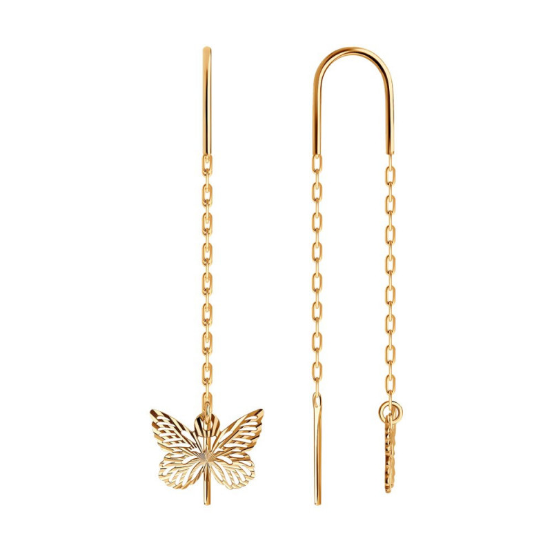 Golden stud earrings SOKOLOV, Butterfly