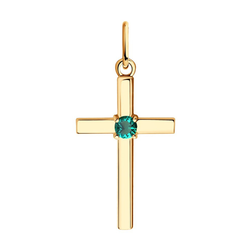 Aukso kryžius SOKOLOV su hidroterminiu smaragdu