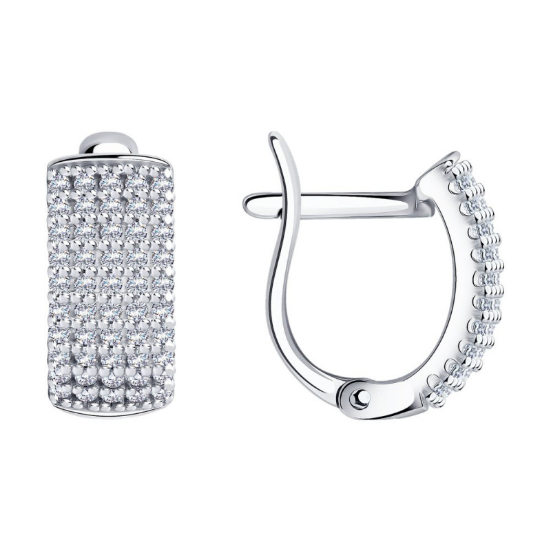 Silver earrings with an English lock SOKOLOV with cubic zirkonia