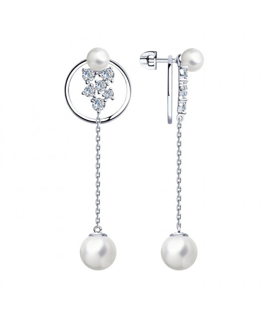 Silver earrings SOKOLOV with pearls and cubic zirkonia