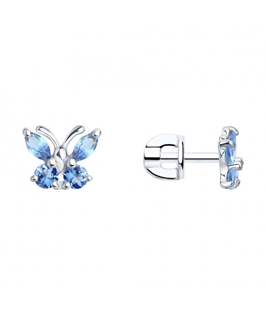 Silver earrings-studs SOKOLOV with blue cubic zirkonia