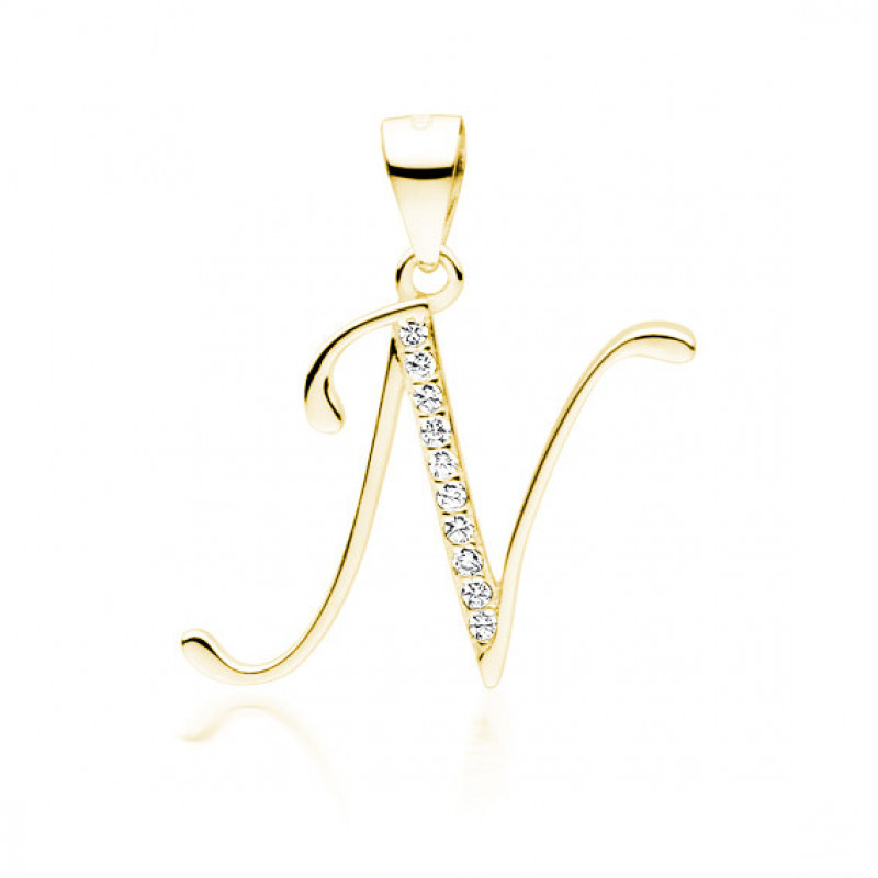 Gold-plated silver pendant SENTIELL with white zirconias, Letter N