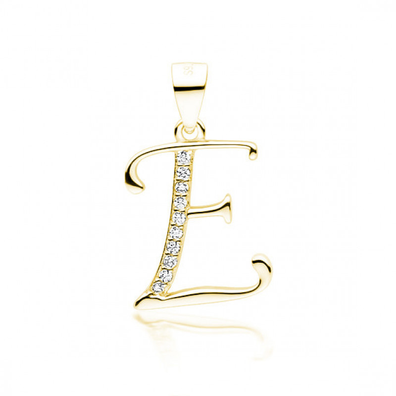 Gold-plated silver pendant SENTIELL with white zirconias, Letter E