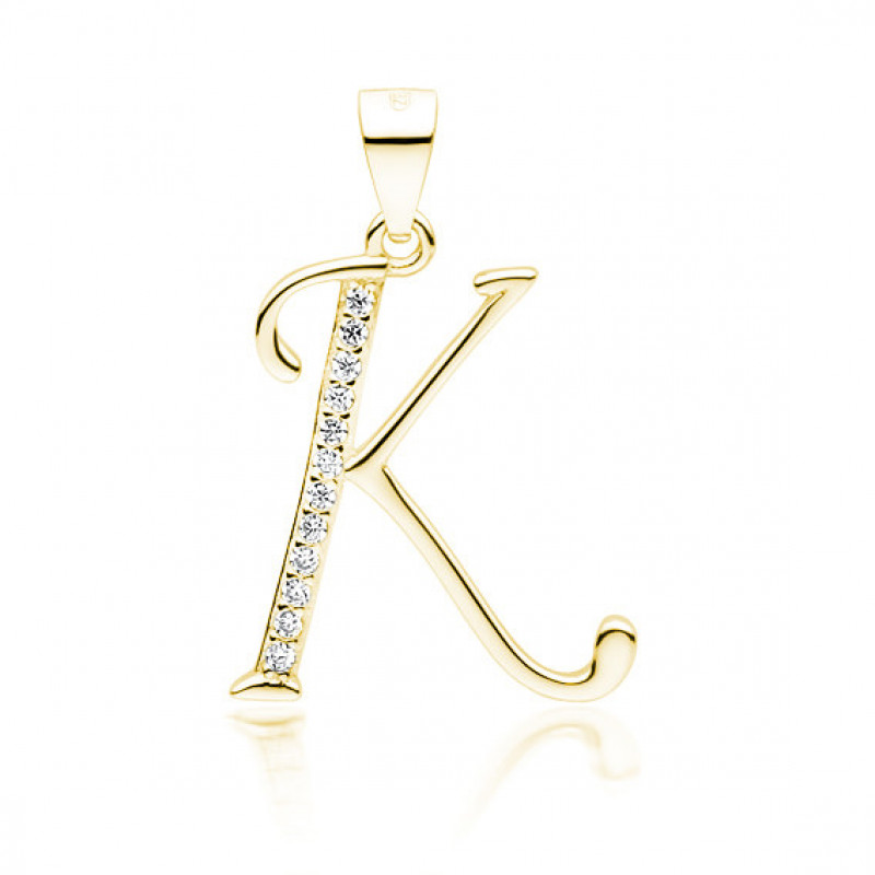 Gold-plated silver pendant SENTIELL with white zirconias, Letter K