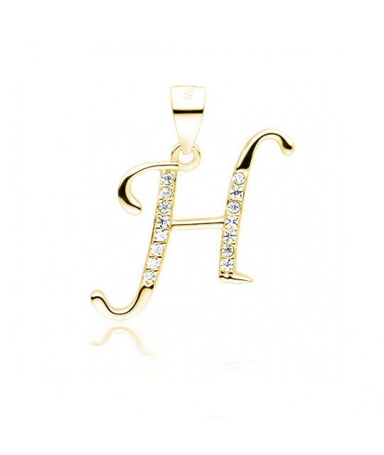 Gold-plated silver pendant SENTIELL with white zirconias, Letter H