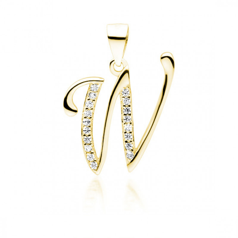 Gold-plated silver pendant SENTIELL with white zirconias, Letter W