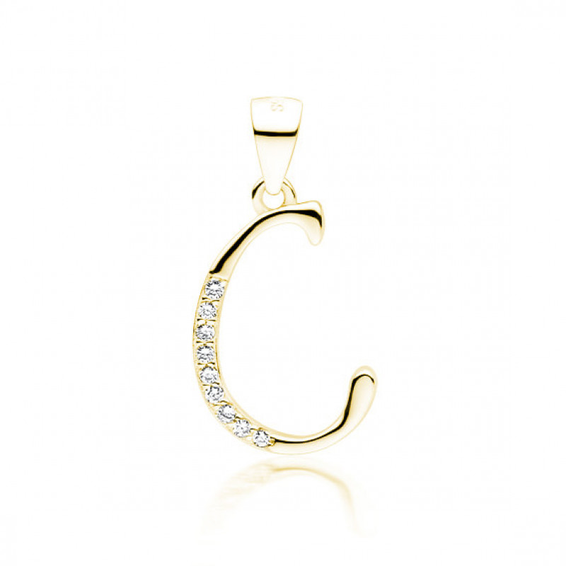 Silver gold-plated pendant SENTIELL with white zirconias, Letter C