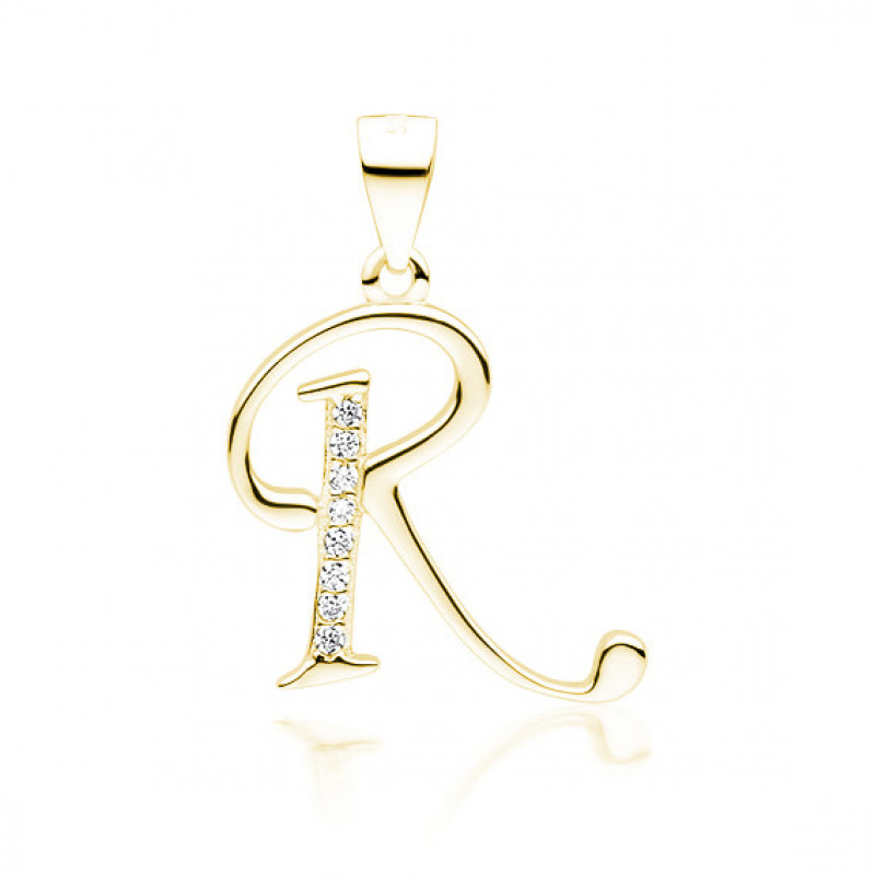 Gold-plated silver pendant SENTIELL with white zirconias, Letter R