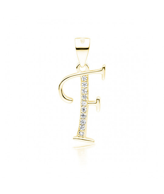 Gold-plated silver pendant SENTIELL with white zirconias, Letter F
