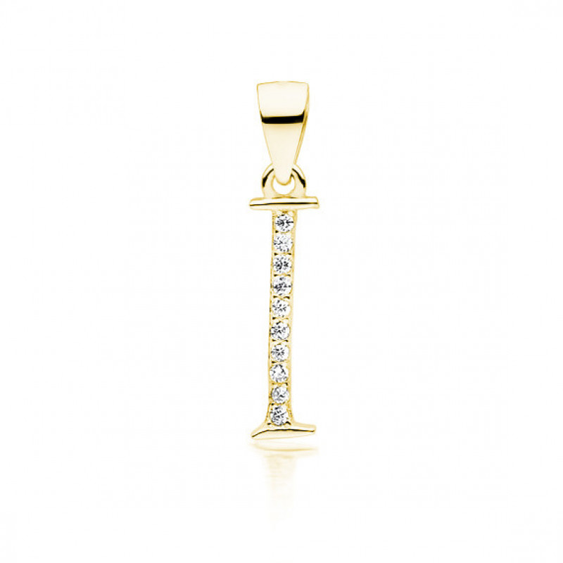 Gold-plated silver pendant SENTIELL with white zirconias, Letter I