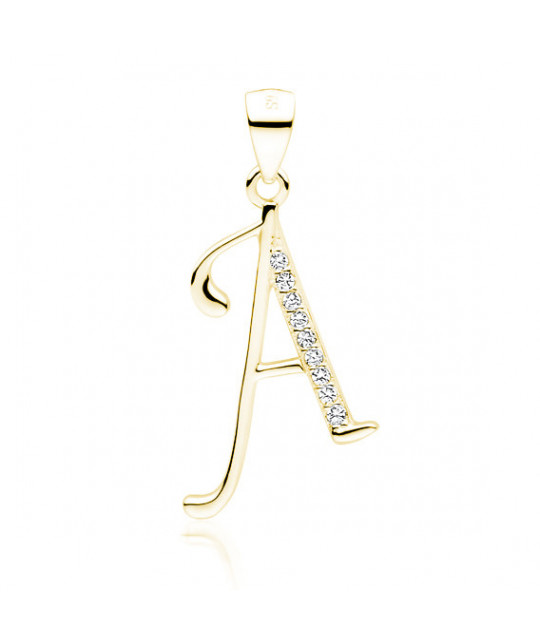 Silver gold-plated pendant SENTIELL with white zirconias, Letter A