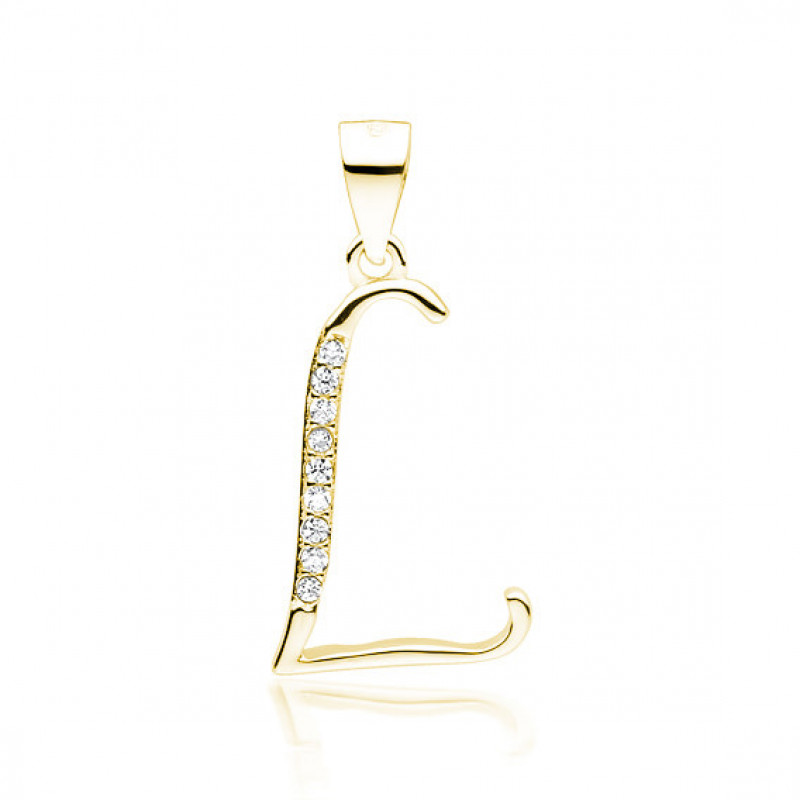 Gold-plated silver pendant SENTIELL with white zirconias, Letter L