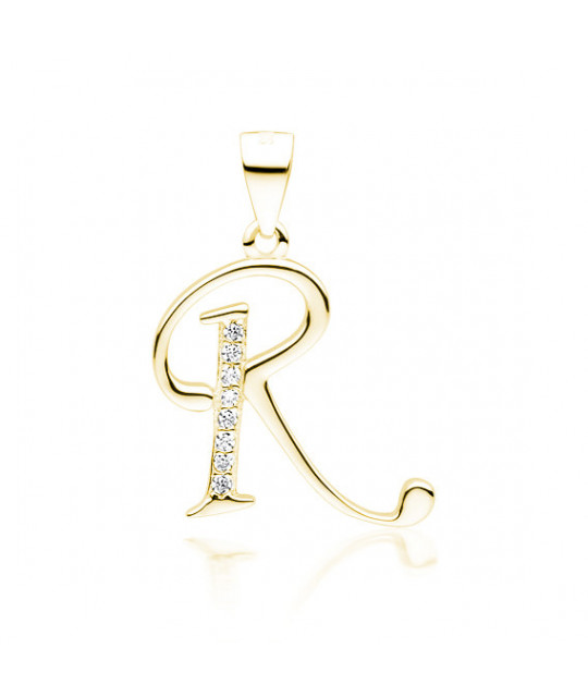 Gold-plated silver pendant SENTIELL with white zirconias, Letter R