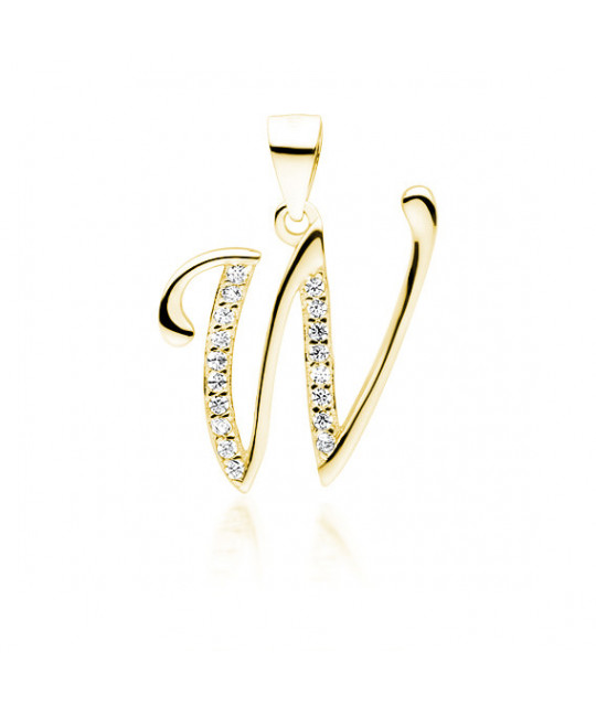 Gold-plated silver pendant SENTIELL with white zirconias, Letter W