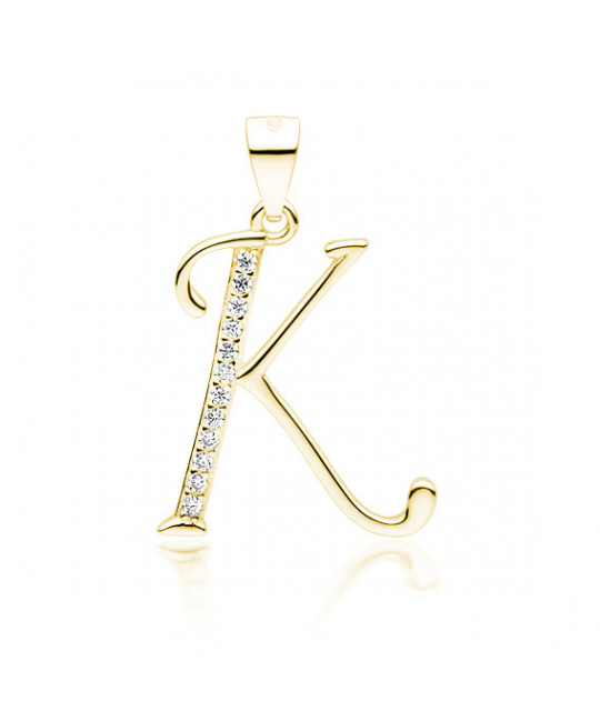Gold-plated silver pendant SENTIELL with white zirconias, Letter K