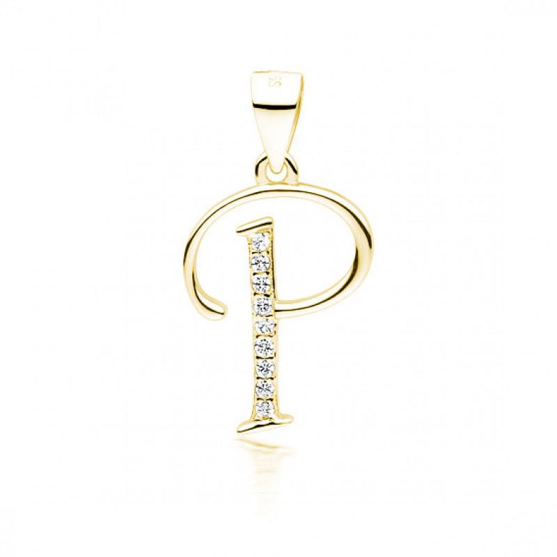 Gold-plated silver pendant SENTIELL with white zirconias, Letter P