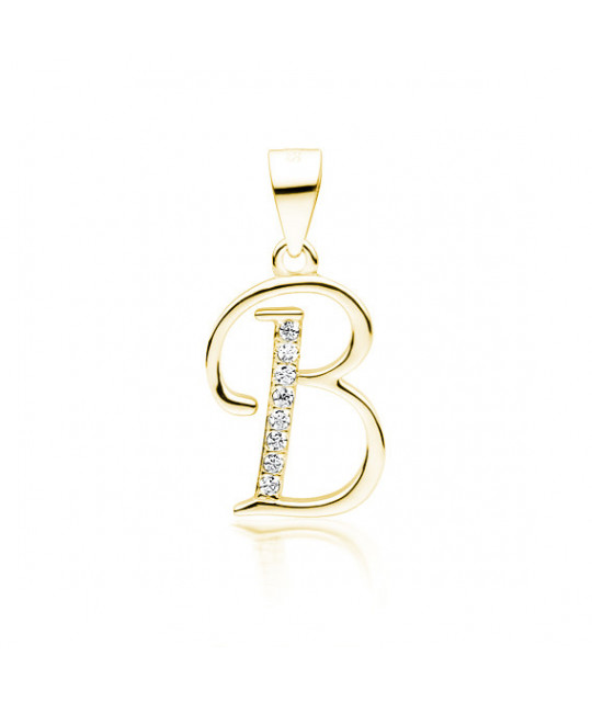 Silver gold-plated pendant SENTIELL with white zirconias, Letter B