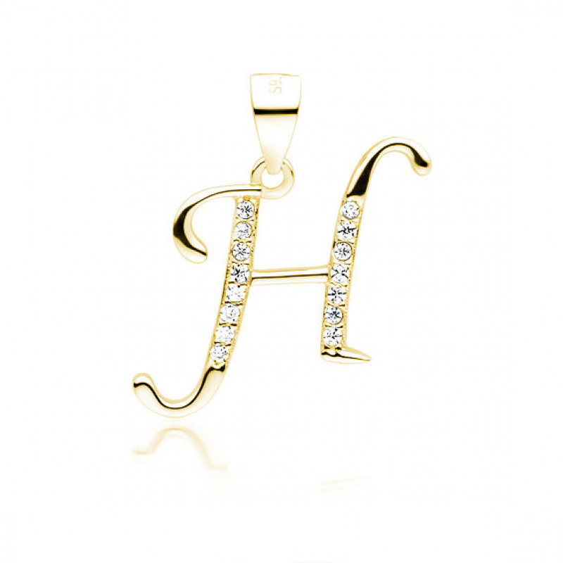 Gold-plated silver pendant SENTIELL with white zirconias, Letter H